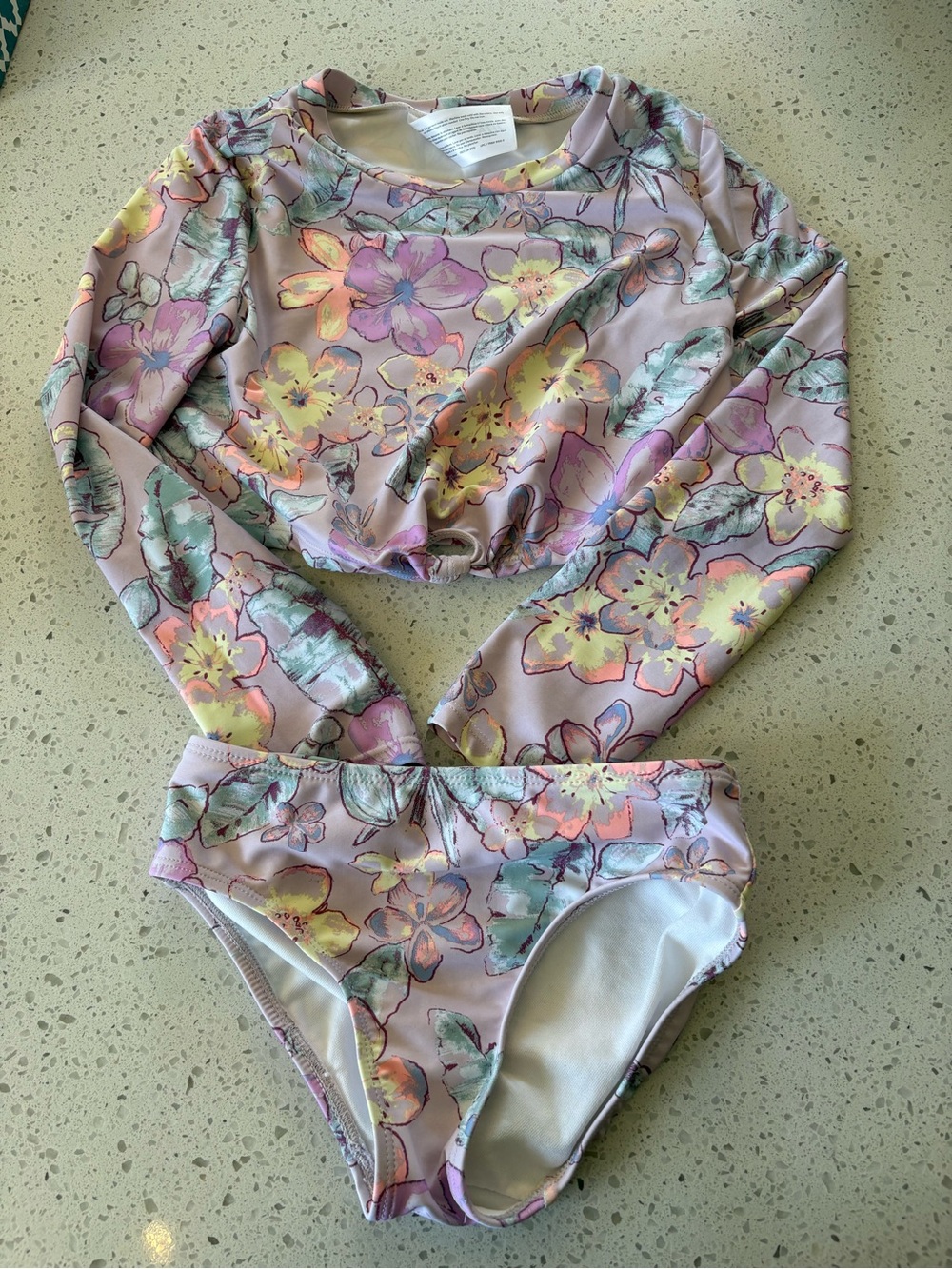 Carter’s Floral Long Sleeve Rash Guard Two-Piece Swimsuit Bathing Suit Size 7